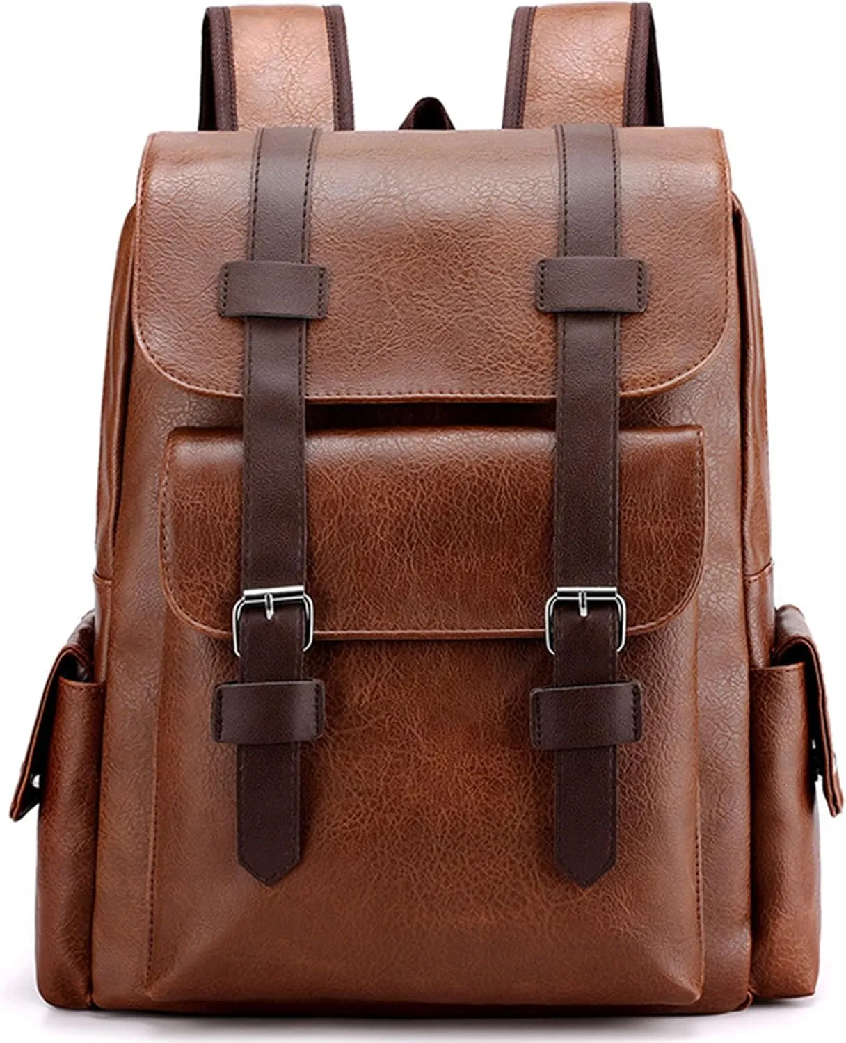 Light Brown Laptop Backpack for Mens Large Leather Work Back pack Travel Small Backpack Carry on Flight Approved Teacher Business Back Pack College Computer Backpack for Womens