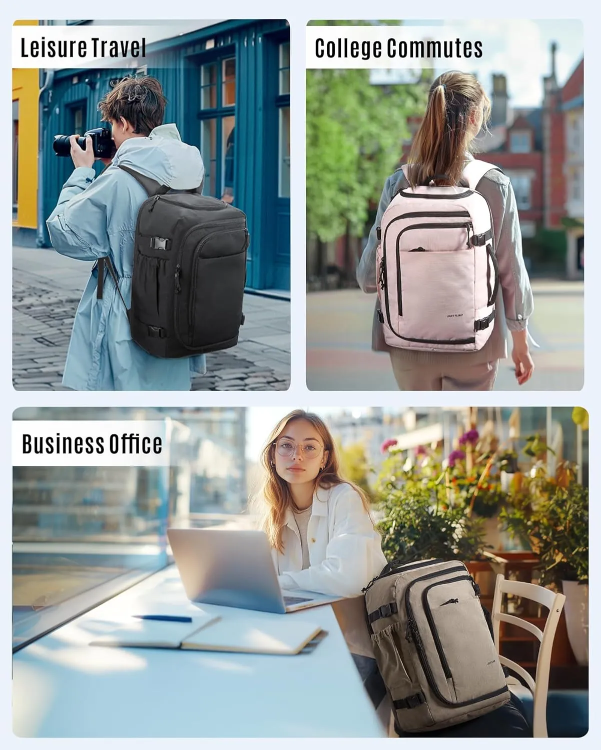 LIGHT FLIGHT Travel Backpack, TSA Friendly Flight Approved Carry on Backpack Water-resistant Lightweight Business Large Weekender Bag Casual Daypack 17.3" Laptop Backpack for Men Women, Pink