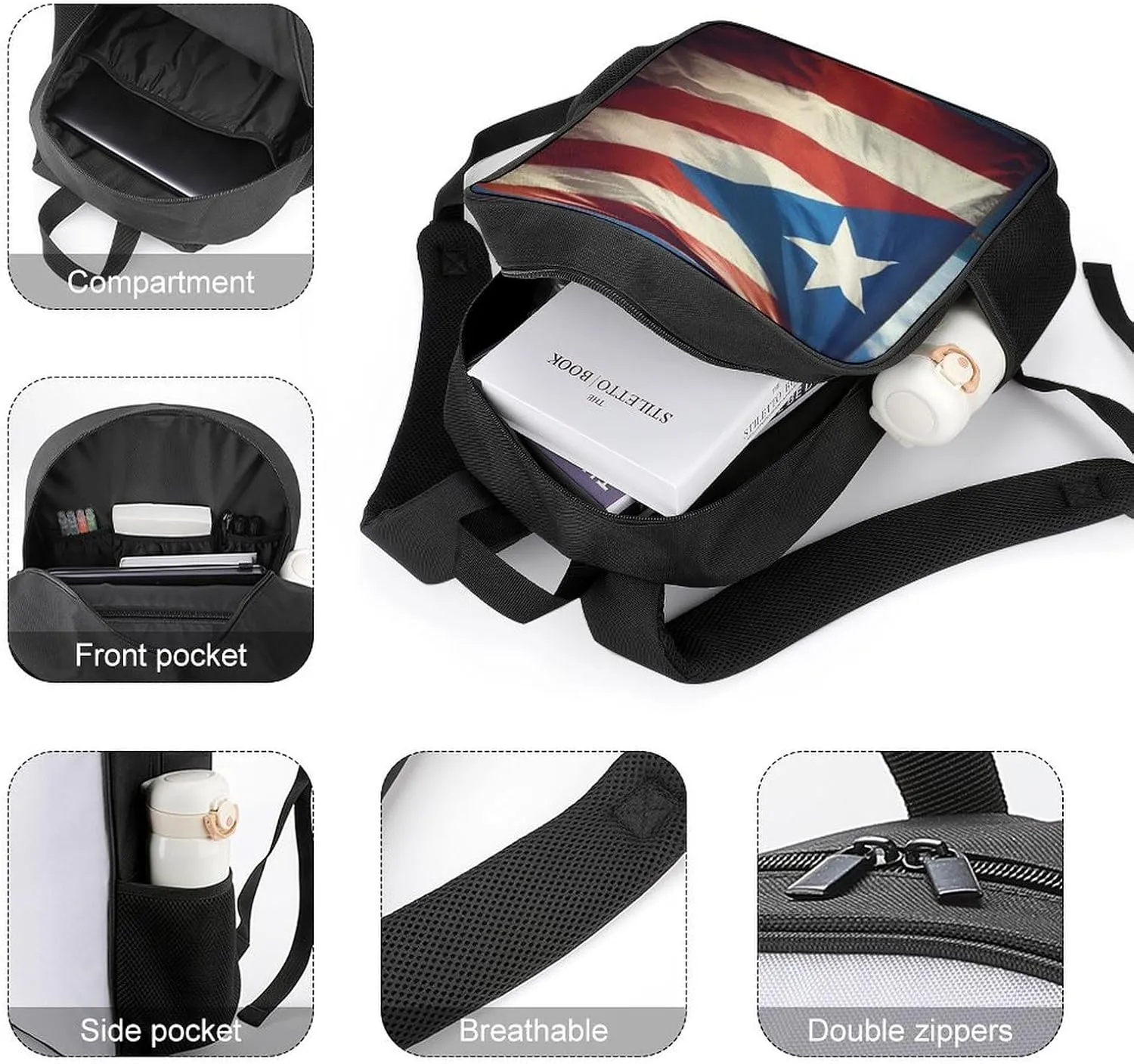 Lightweight Backpacks Cute Travel Bag Durable Puerto Rico Wallpaper Banner Printing Small Travel Backpack For Women & Men