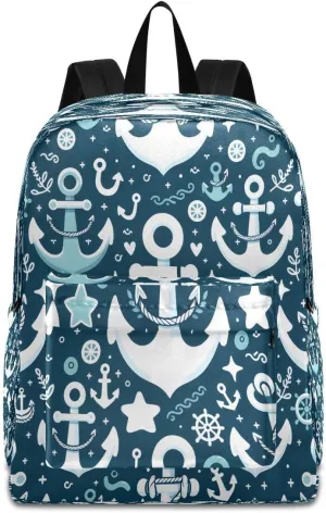 Lightweight School Backpack Bookbag Schoolbag Casual Daypack Blue White Spear for Travel with Bottle Side Pockets