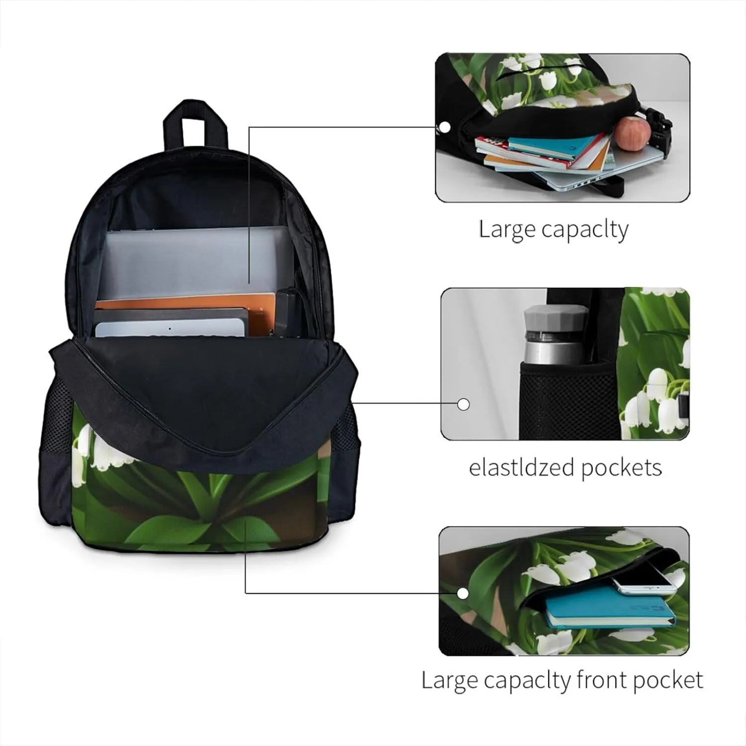 Lilies Of The Valley Backpack Printing Lightweight Casual Backpack Shoulder Bags Large Capacity Laptop Backpack