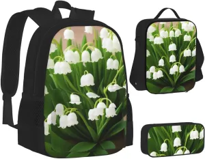Lilies Of The Valley Three-Piece Backpack Set With Pocket Backpack Cross-Body Lunch Bag Pen Bag For Travel Daypack