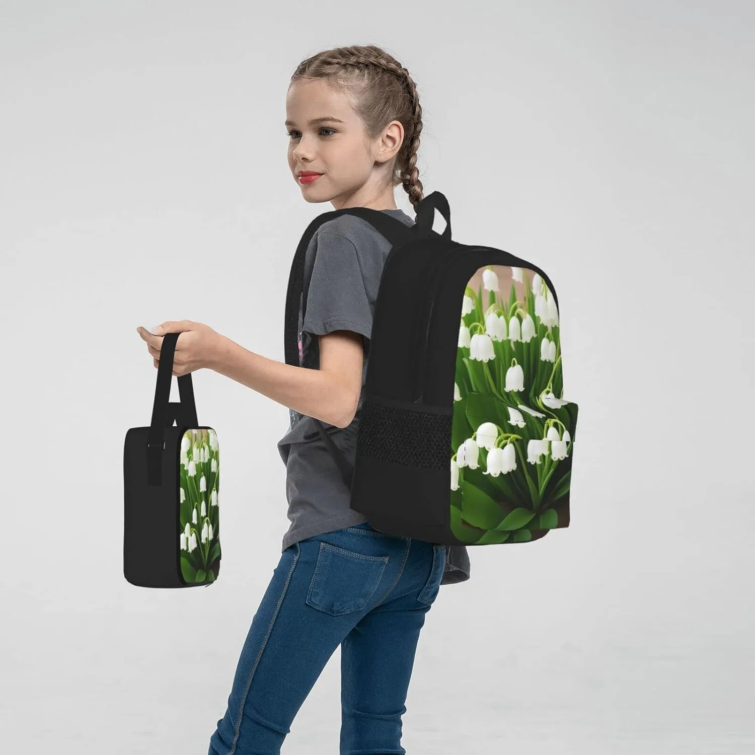 Lilies Of The Valley Three-Piece Backpack Set With Pocket Backpack Cross-Body Lunch Bag Pen Bag For Travel Daypack