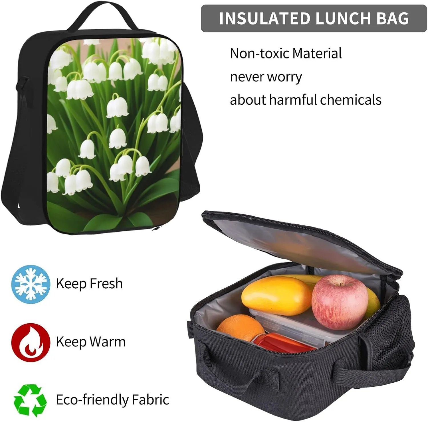 Lilies Of The Valley Three-Piece Backpack Set With Pocket Backpack Cross-Body Lunch Bag Pen Bag For Travel Daypack