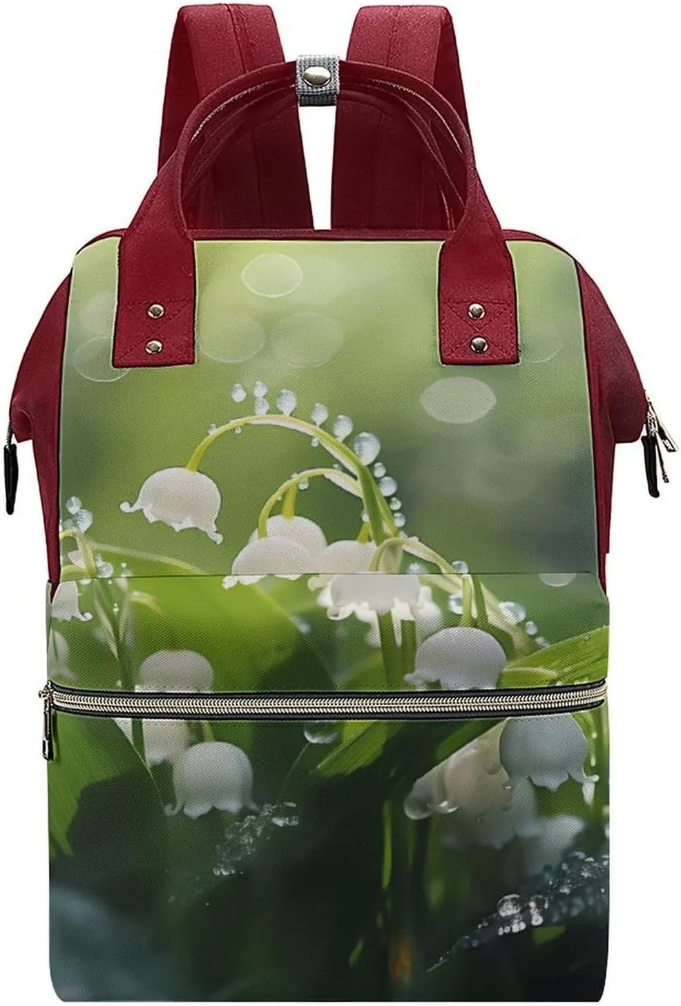 Lily of The Valley Flowers Green Leaves Diaper Bag Backpack Travel Waterproof Mommy Bag Nappy Daypack