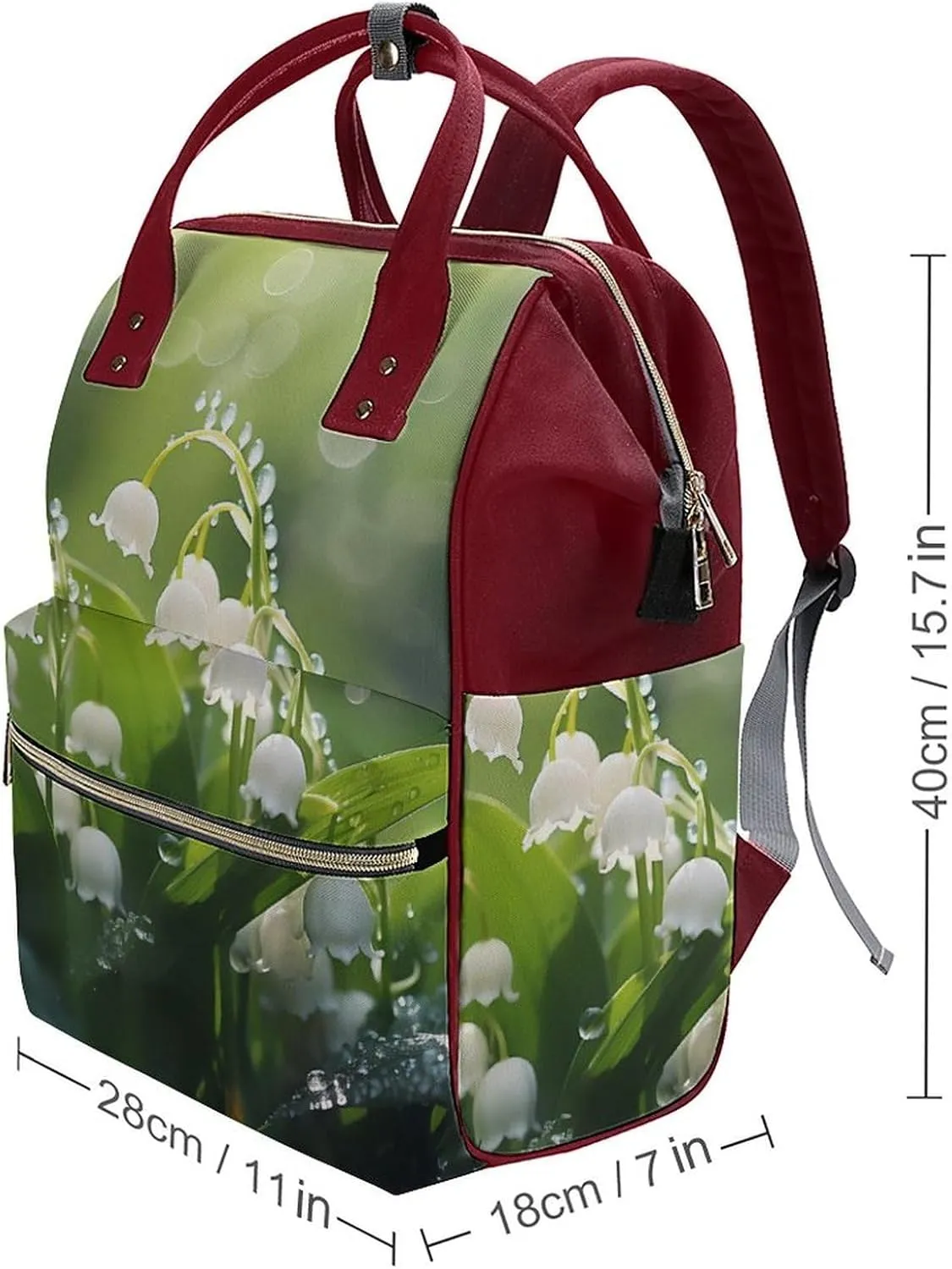 Lily of The Valley Flowers Green Leaves Diaper Bag Backpack Travel Waterproof Mommy Bag Nappy Daypack