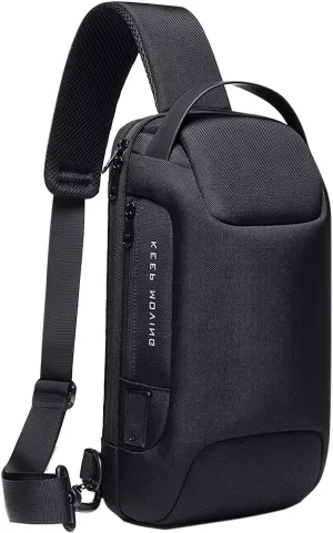 Lily Parker Sling Bag Backpack Mens Cross Body Waterproof Anti-Theft Shoulder Daypack with USB Charging Port Fit 7.9" iPad, Black, Small
