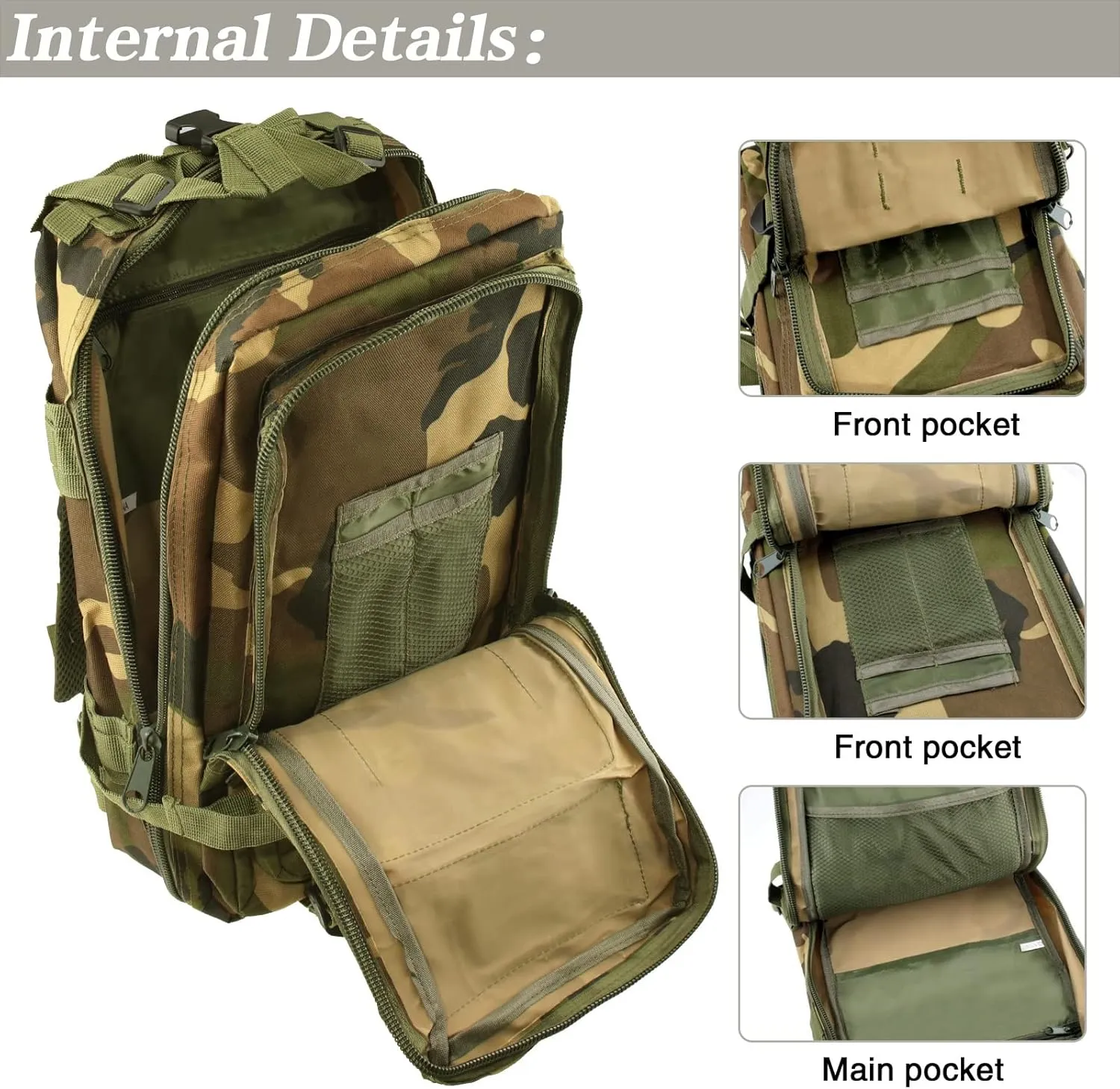 LIMHOO Tactical Backpack for Men - Small Army Backpack Military Rucksack 30L EDC Molle Bag with USA Flag Patch (Jungle Camo)