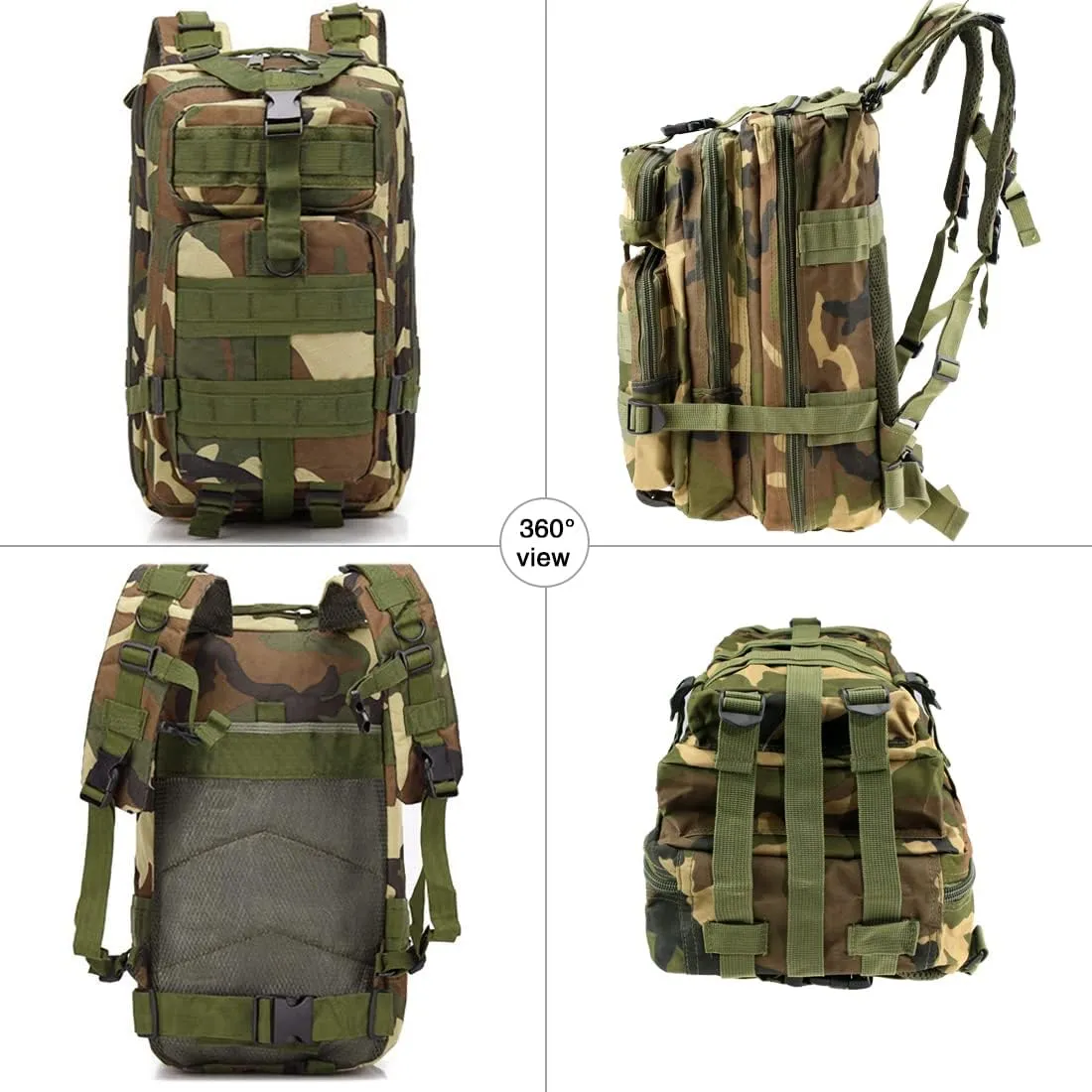 LIMHOO Tactical Backpack for Men - Small Army Backpack Military Rucksack 30L EDC Molle Bag with USA Flag Patch (Jungle Camo)