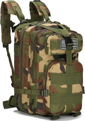 LIMHOO Tactical Backpack for Men - Small Army Backpack Military Rucksack 30L EDC Molle Bag with USA Flag Patch (Jungle Camo)