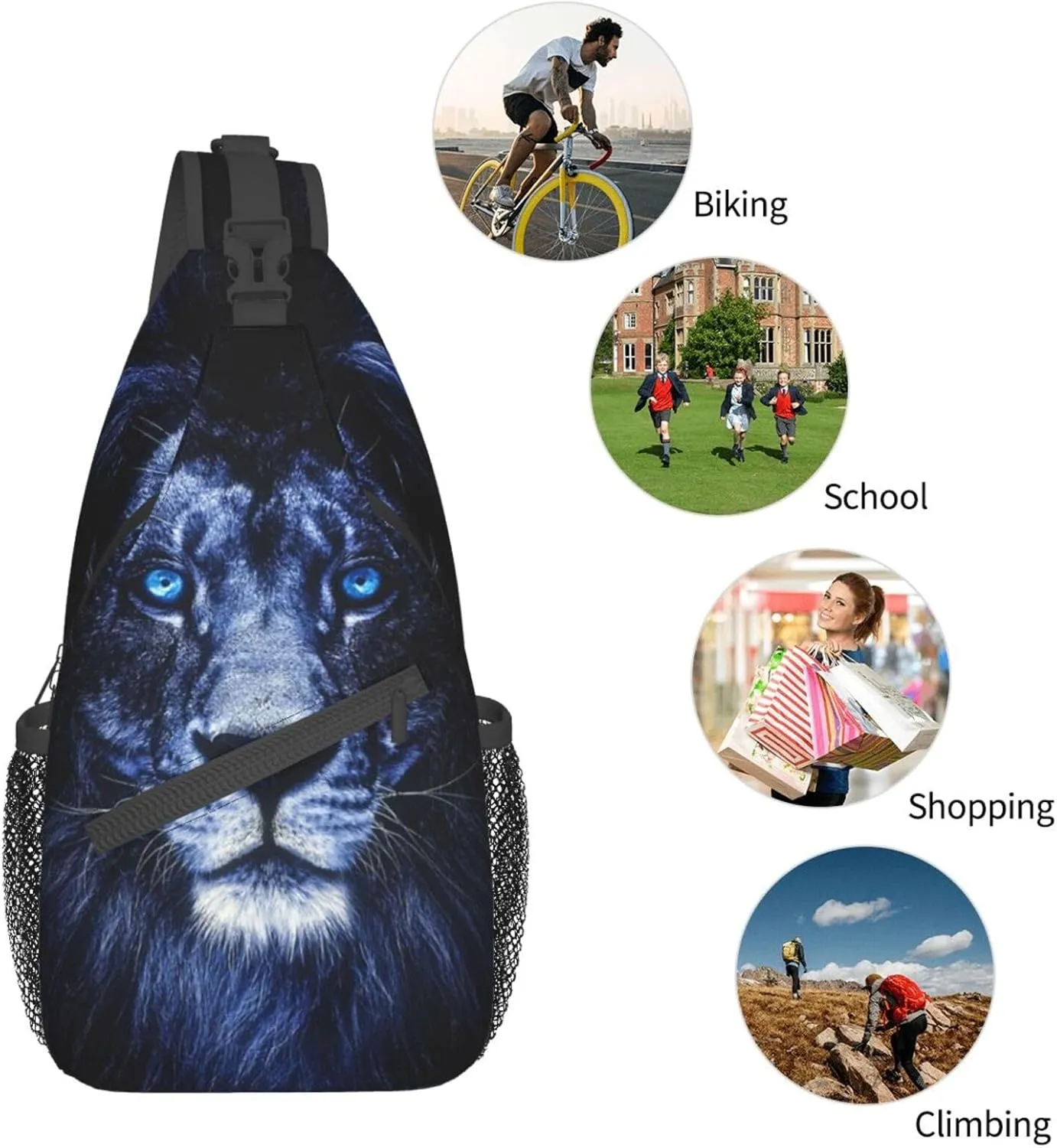 Lion Shoulder Bag Mens Sling Backpack Daypack Casual Backpack Hiking Bag Cool Backpack Bag
