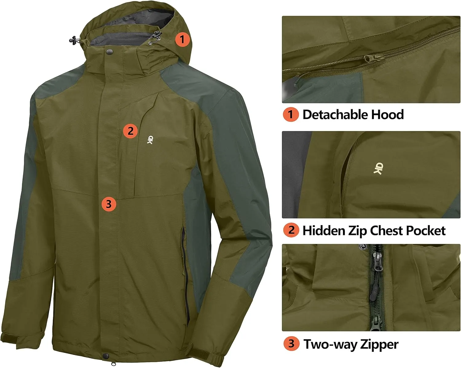Little Donkey Andy Men's 3 in 1 Winter Ski Jacket Warm Fleece Liner Jacket Waterproof Windproof Snow Coat & Detachable Hood