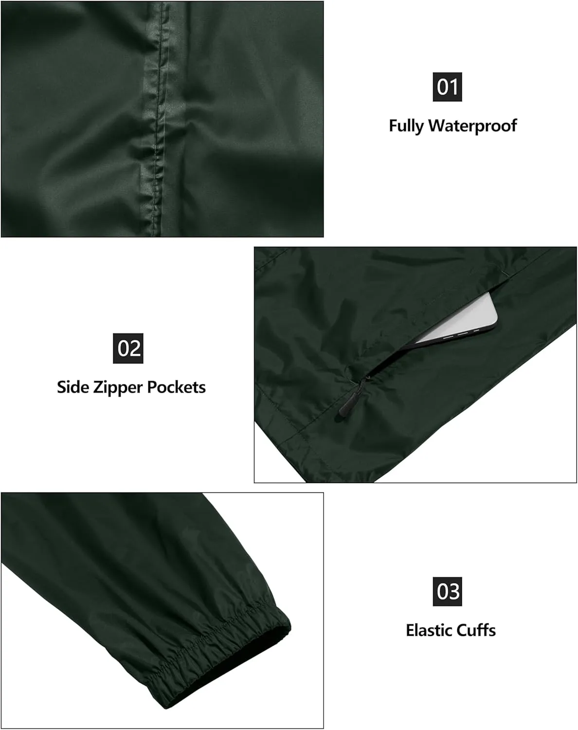 Little Donkey Andy Men's Packable Rain Jacket Windbreaker Waterproof Lightweight Rain Coat with Hood for Golf Cycling Hiking