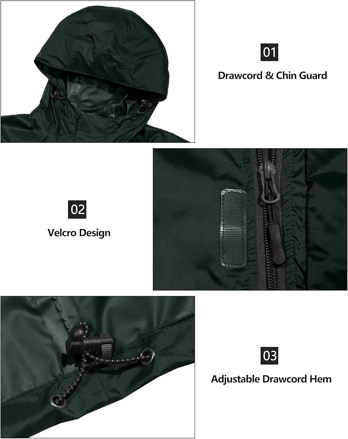 Little Donkey Andy Men's Packable Rain Jacket Windbreaker Waterproof Lightweight Rain Coat with Hood for Golf Cycling Hiking