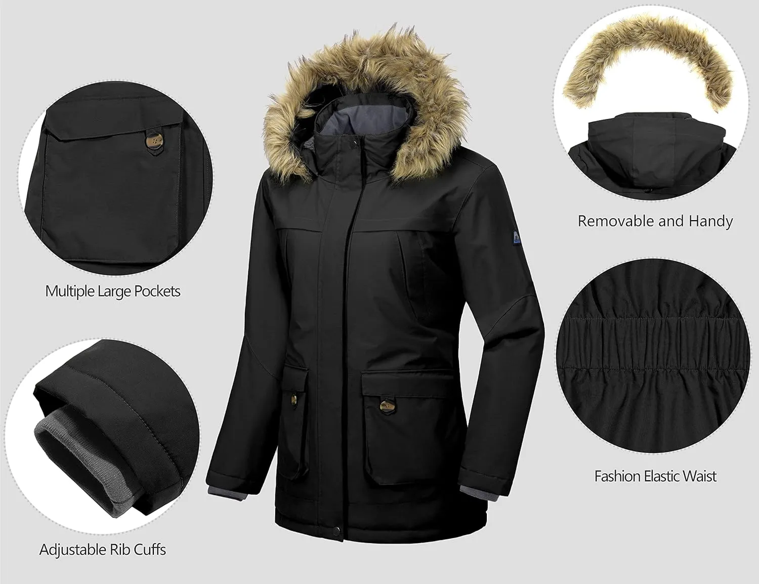 Little Donkey Andy Women's Waterproof Insulated Parka Jacket Hooded Ski Coat Long Mountain Jacket