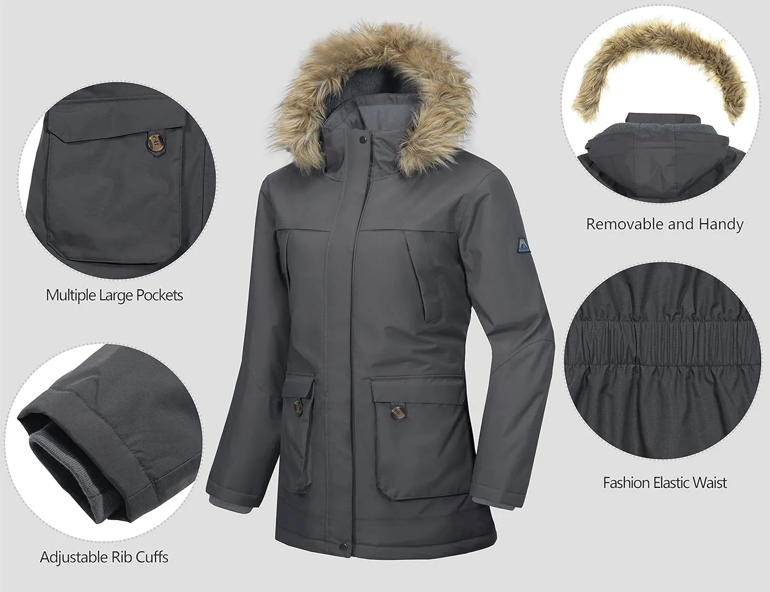 Little Donkey Andy Women's Waterproof Insulated Parka Jacket Hooded Ski Coat Long Mountain Jacket