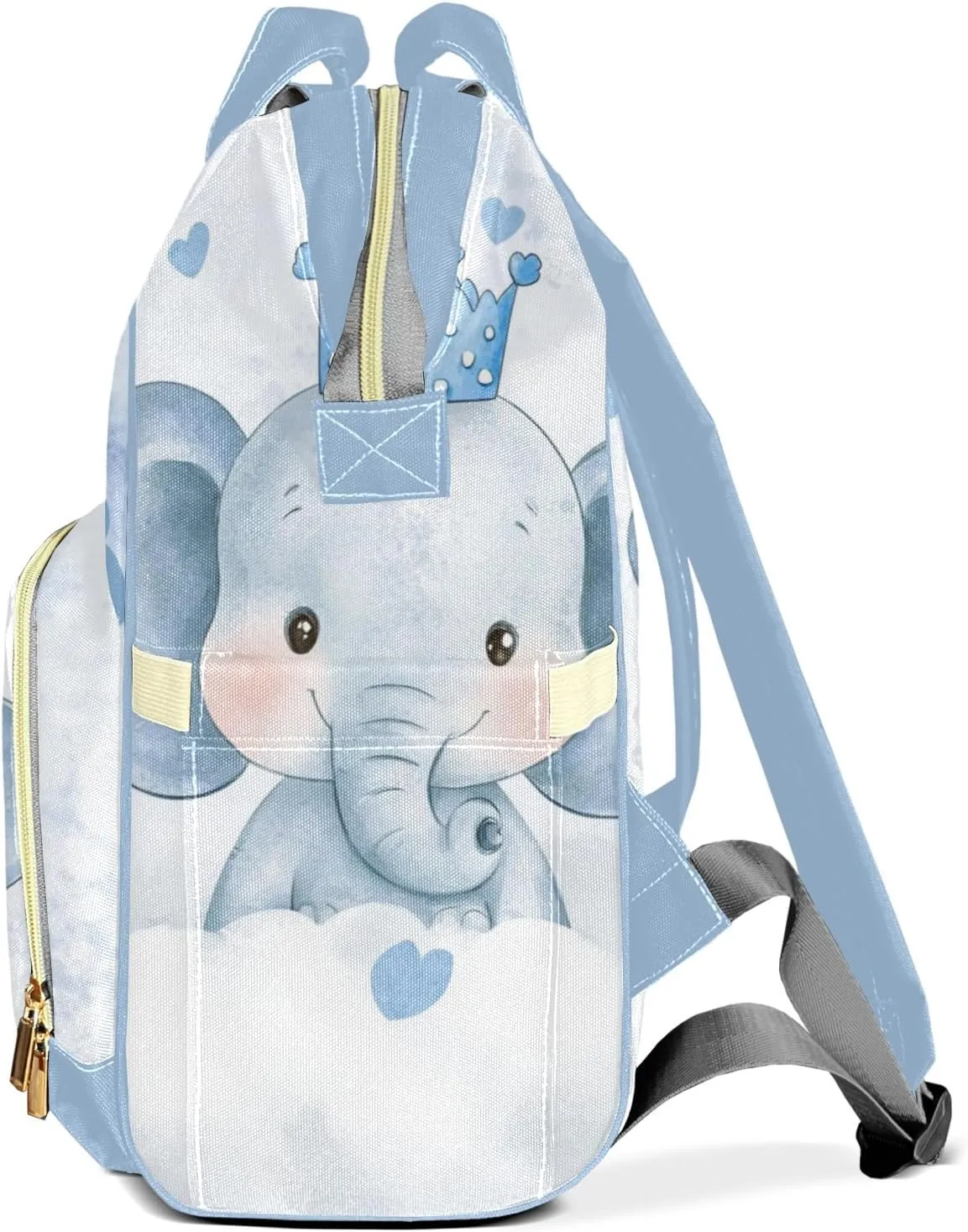 Little Prince Crown Elephant Personalized Large Capacity Diaper Bags,Custom Name Backpack Casual Daypack Bag Nappy Bag Gifts