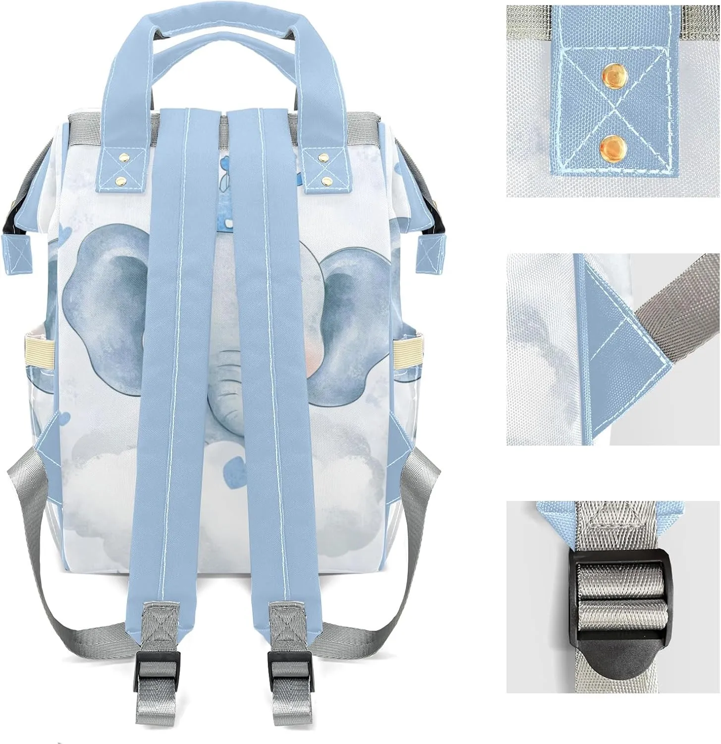 Little Prince Crown Elephant Personalized Large Capacity Diaper Bags,Custom Name Backpack Casual Daypack Bag Nappy Bag Gifts