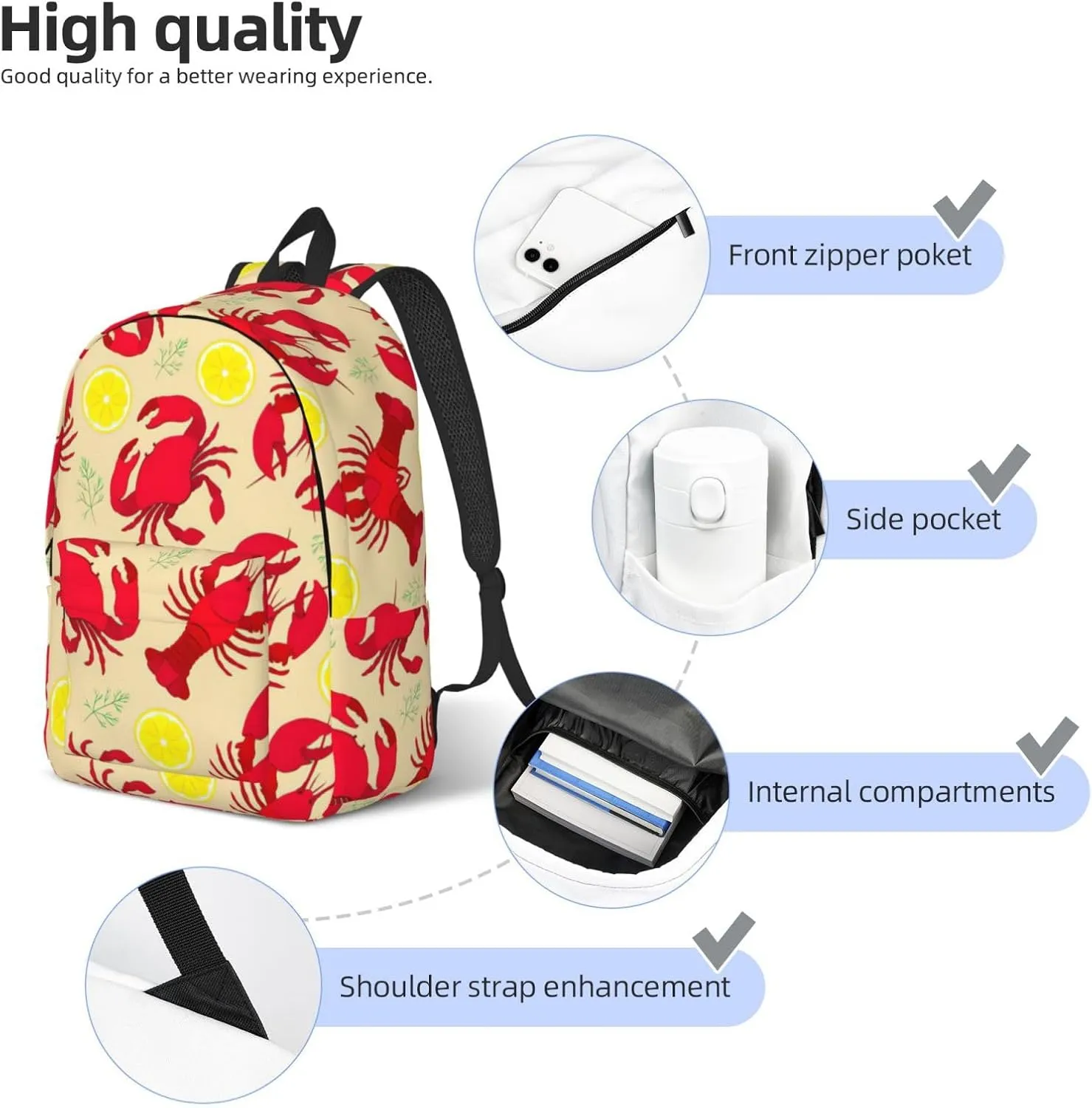 Lobster and Crab print Laptop Backpack for Women Men,Bookbag Casual Daypackfor College Work for Travel Computer
