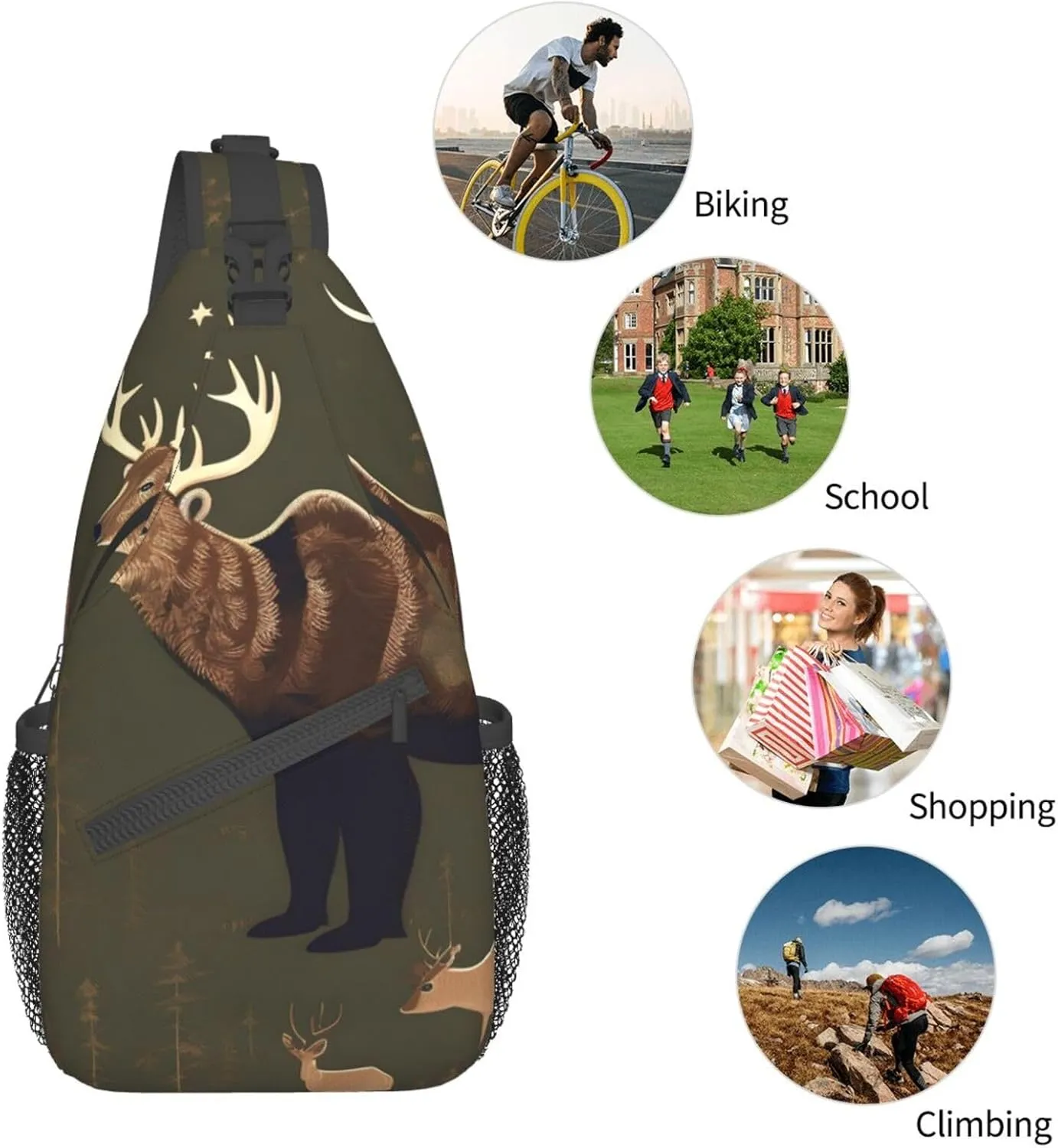 Lodge Bear Deer High Storage Capacity Chest Bag Diagonally Sling Backpack Crossbody Shoulder Bag For Men Women