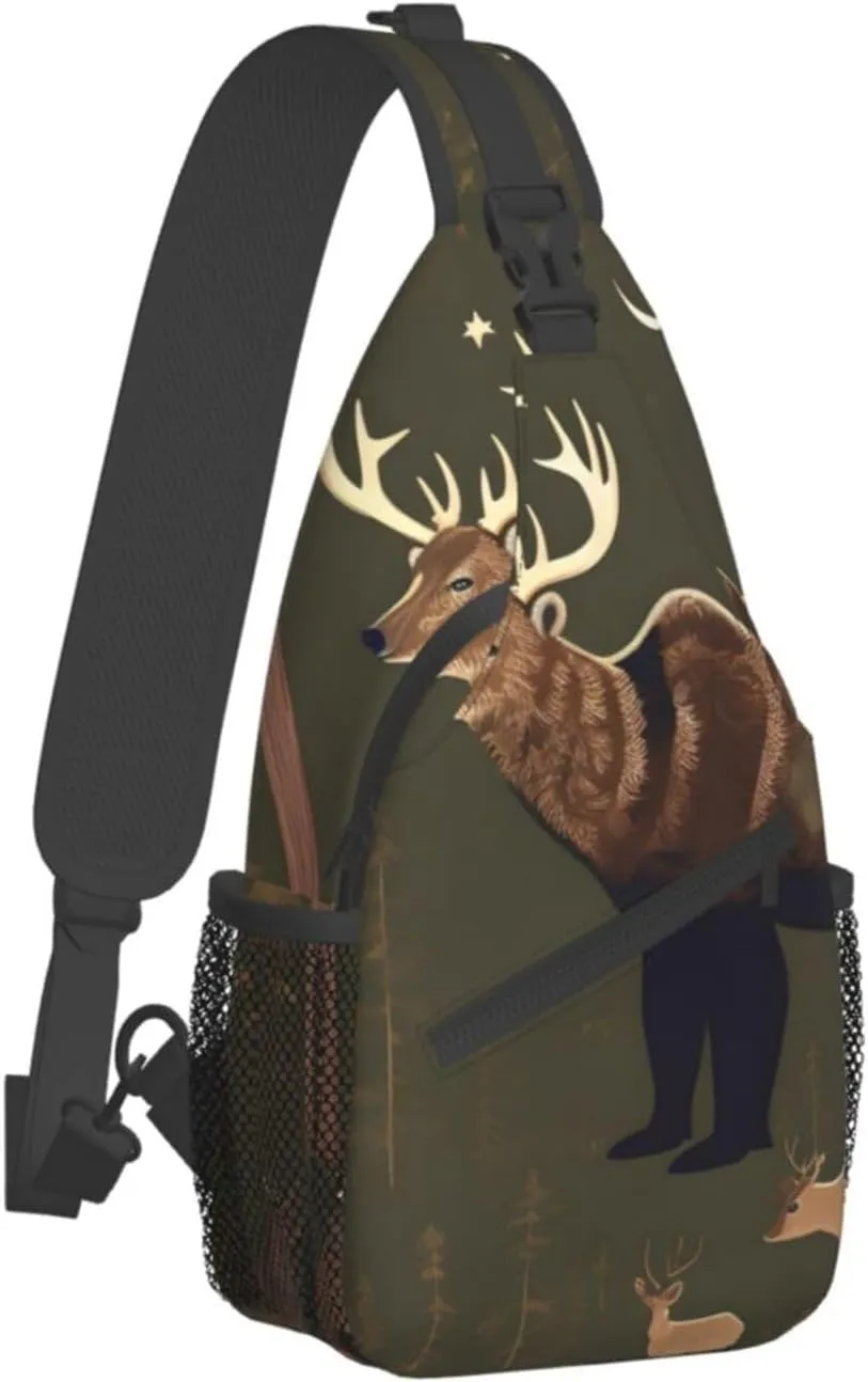 Lodge Bear Deer High Storage Capacity Chest Bag Diagonally Sling Backpack Crossbody Shoulder Bag For Men Women