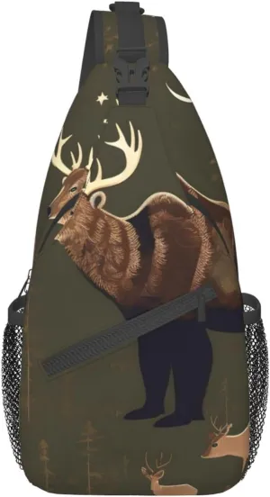 Lodge Bear Deer High Storage Capacity Chest Bag Diagonally Sling Backpack Crossbody Shoulder Bag For Men Women