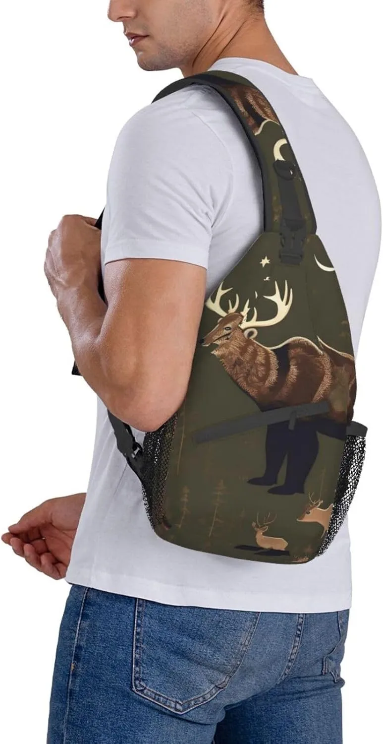 Lodge Bear Deer High Storage Capacity Chest Bag Diagonally Sling Backpack Crossbody Shoulder Bag For Men Women