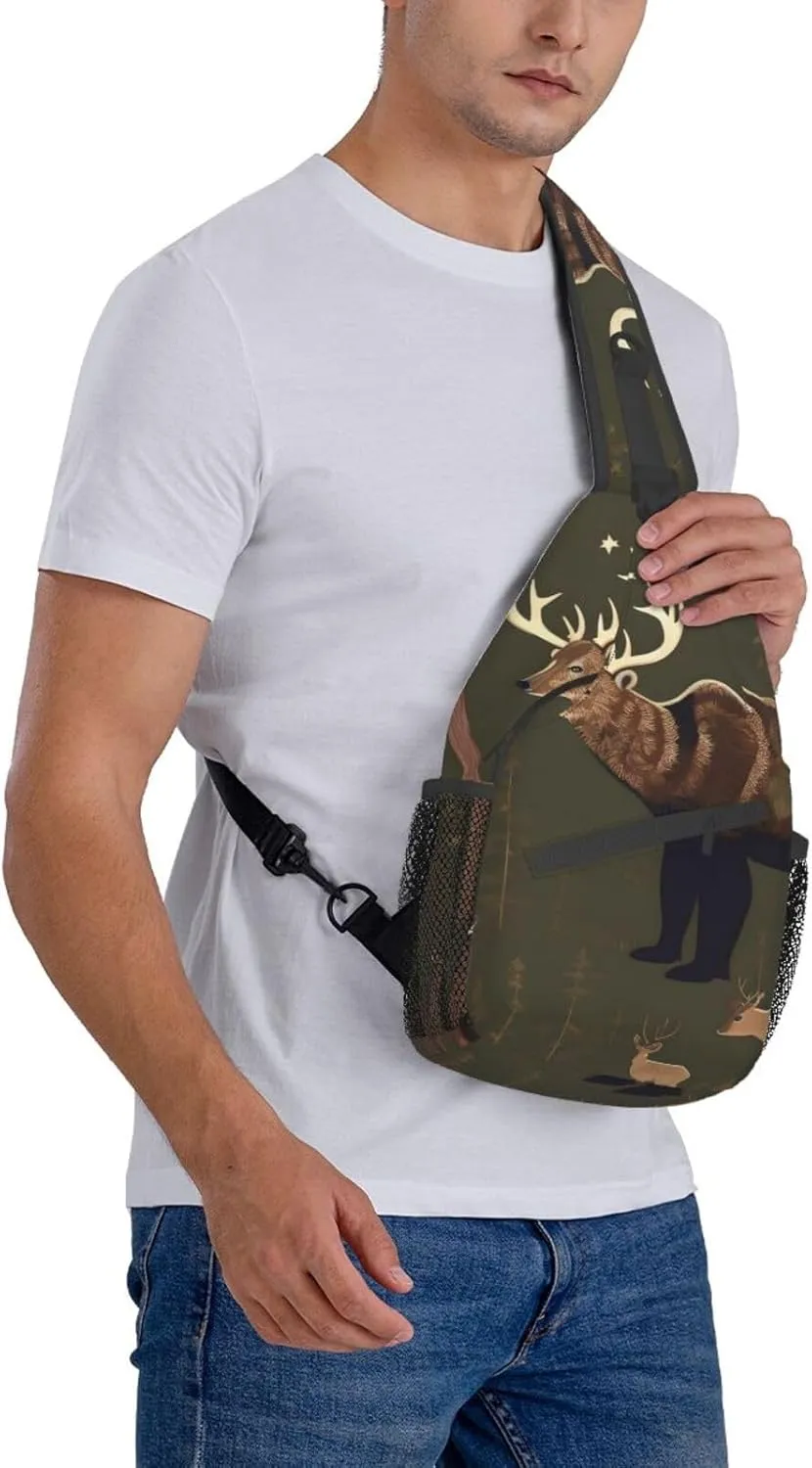Lodge Bear Deer High Storage Capacity Chest Bag Diagonally Sling Backpack Crossbody Shoulder Bag For Men Women