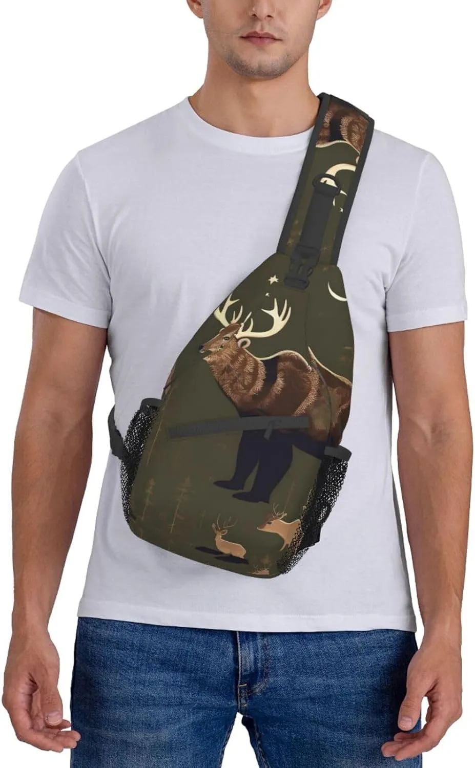 Lodge Bear Deer High Storage Capacity Chest Bag Diagonally Sling Backpack Crossbody Shoulder Bag For Men Women