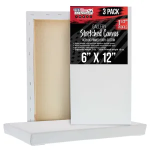 Long Stretched Canvas for Painting 6x12 inch Gallery Depth 1-1/2" Thick, 3-Pack - 12oz Acrylic Gesso Triple Primed, Professional Artist Quality, 100% Cotton - Pouring, Oil Paint
