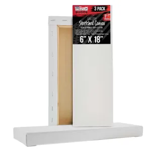 Long Stretched Canvas for Painting 6x18 inch Gallery Depth 1-1/2" Thick, 3-Pack - 12oz Acrylic Gesso Triple Primed, Professional Artist Quality, 100% Cotton - Pouring, Oil Paint