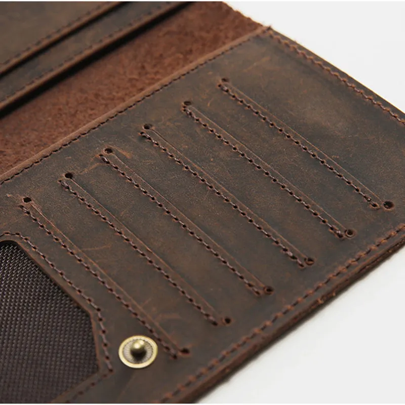 Long Wallet For Men Vintage Crazy Horse Leather