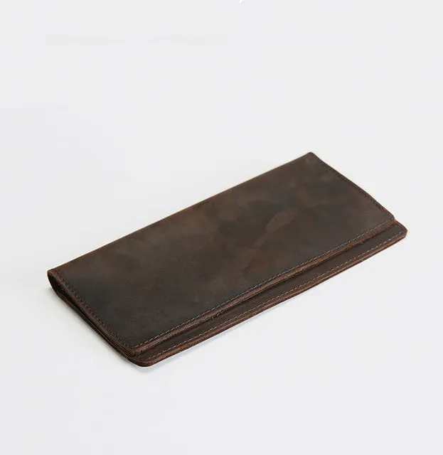 Long Wallet For Men Vintage Crazy Horse Leather