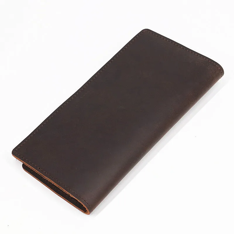 Long Wallet For Men Vintage Crazy Horse Leather