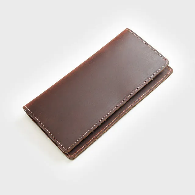 Long Wallet For Men Vintage Crazy Horse Leather