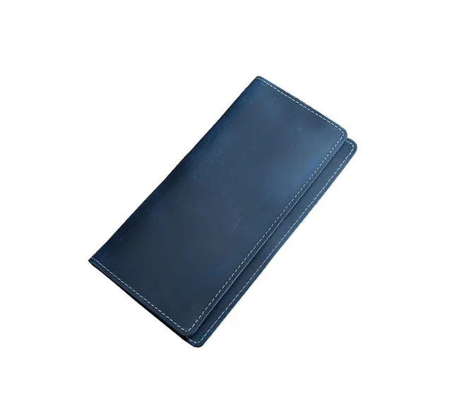 Long Wallet For Men Vintage Crazy Horse Leather