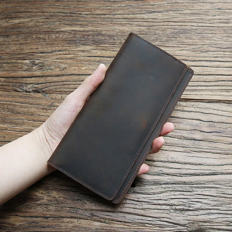 Long Wallet For Men Vintage Crazy Horse Leather