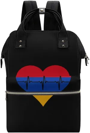 Love Armenia Heartbeat Large Travel Bag Backpack Waterproof Bags for Women Back Pack with Bottle Pocket