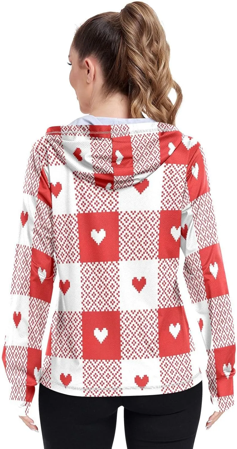 Love Heart Design Womens Spf Clothing, Upf 50  Long Sleeve Zip up Hoodie, Long Sleeve Hiking Shirt