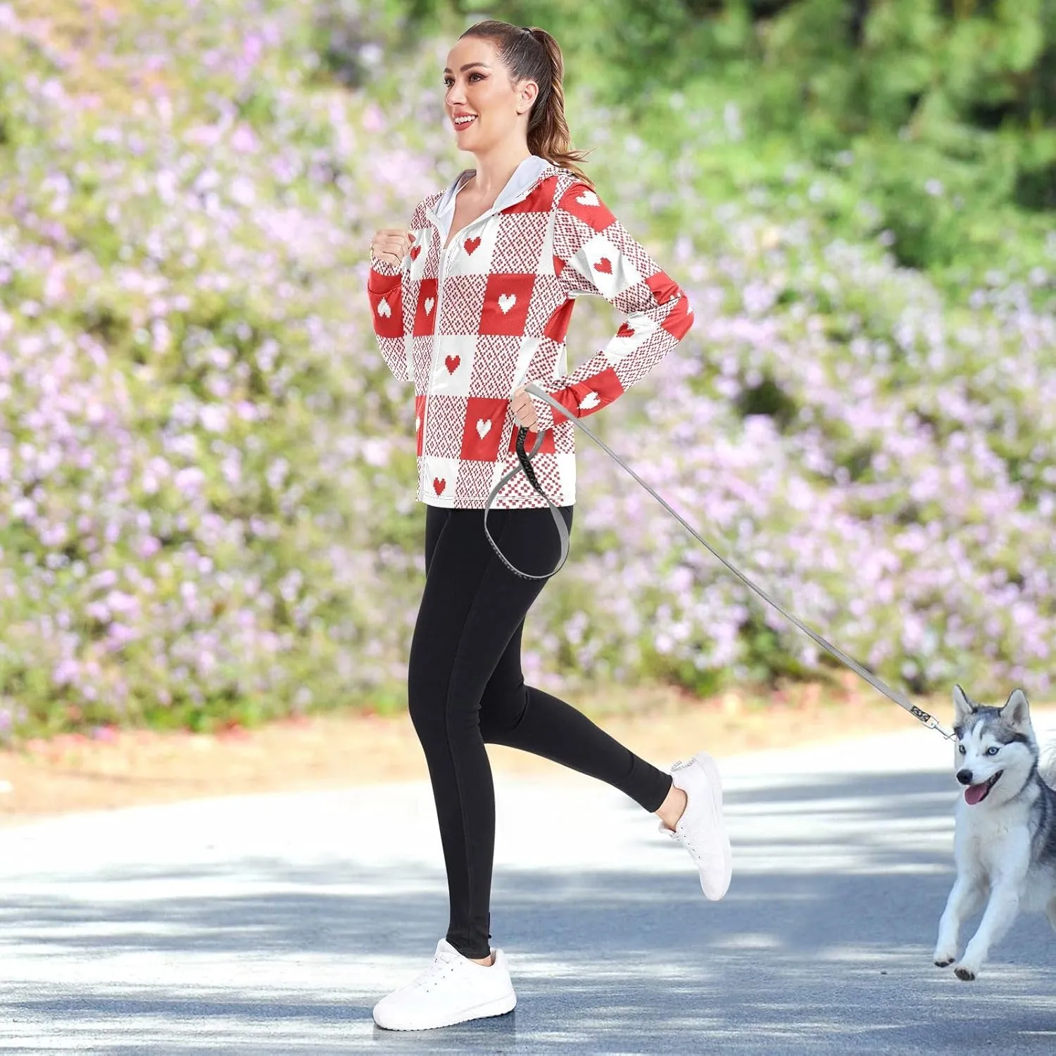Love Heart Design Womens Spf Clothing, Upf 50  Long Sleeve Zip up Hoodie, Long Sleeve Hiking Shirt