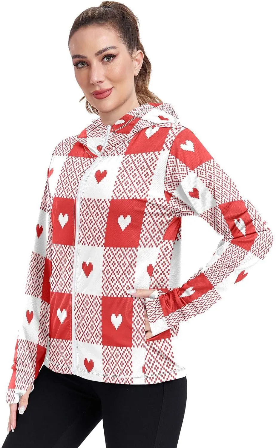 Love Heart Design Womens Spf Clothing, Upf 50  Long Sleeve Zip up Hoodie, Long Sleeve Hiking Shirt