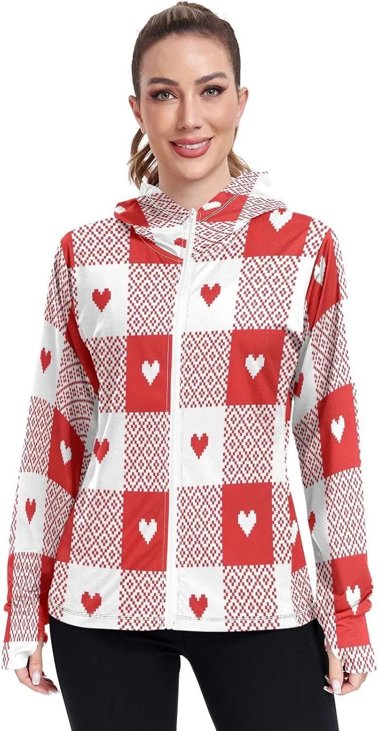 Love Heart Design Womens Spf Clothing, Upf 50  Long Sleeve Zip up Hoodie, Long Sleeve Hiking Shirt