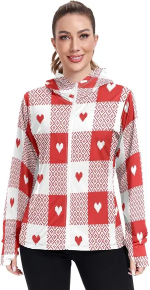 Love Heart Design Womens Spf Clothing, Upf 50  Long Sleeve Zip up Hoodie, Long Sleeve Hiking Shirt