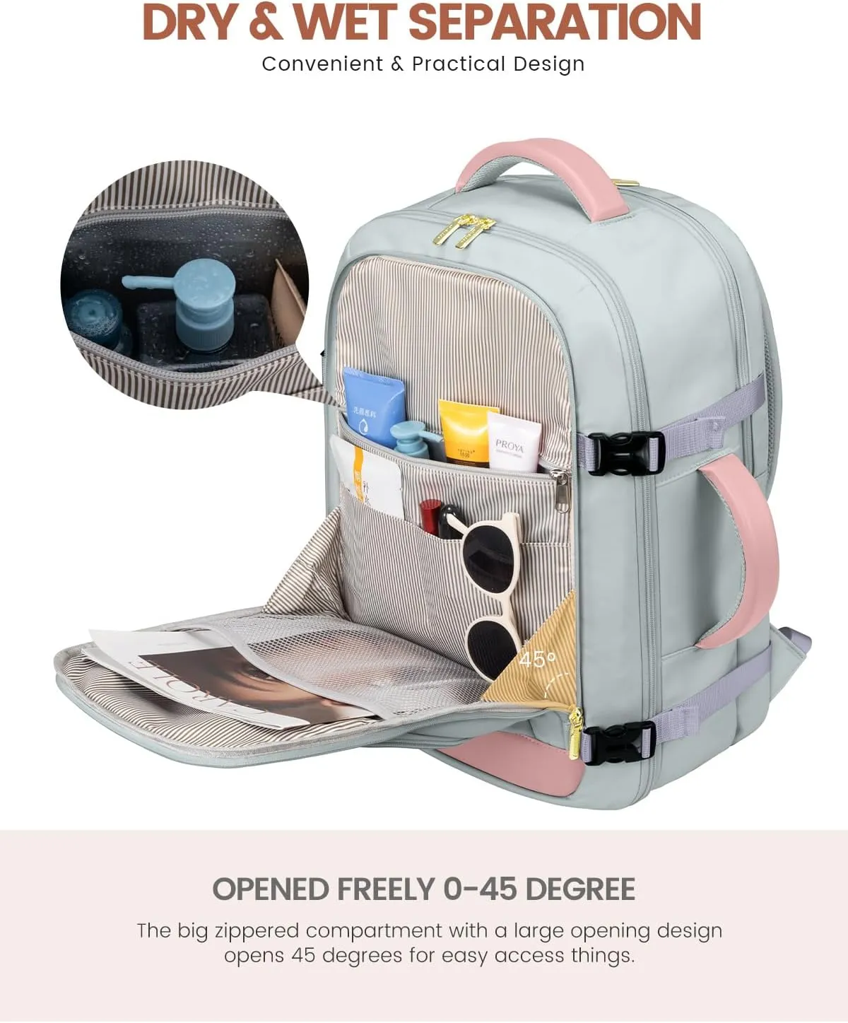 LOVEVOOK 40L Travel Backpack for Women Flight Approved, Carry on Backpack for Airplanes, TSA Personal Item Travel Bag, Waterproof 17 Inch Laptop Backpack, Business Weekender Overnight Daypack, 3Pcs