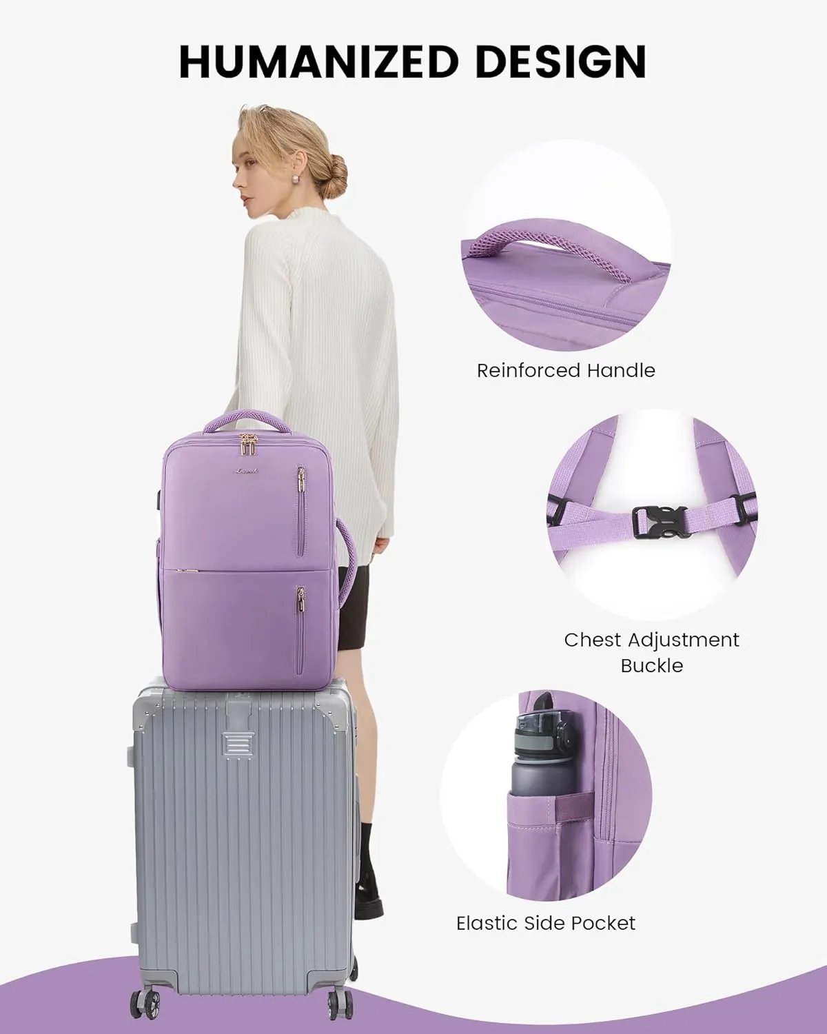 LOVEVOOK 40L Travel Backpack With 3 Packing Cubes Expandable Large Laptop Backpack Women Waterproof Backpack Waterproof Daypack Travel Bag TSA Fit 17inch Laptop Luggage With USB Charging Port