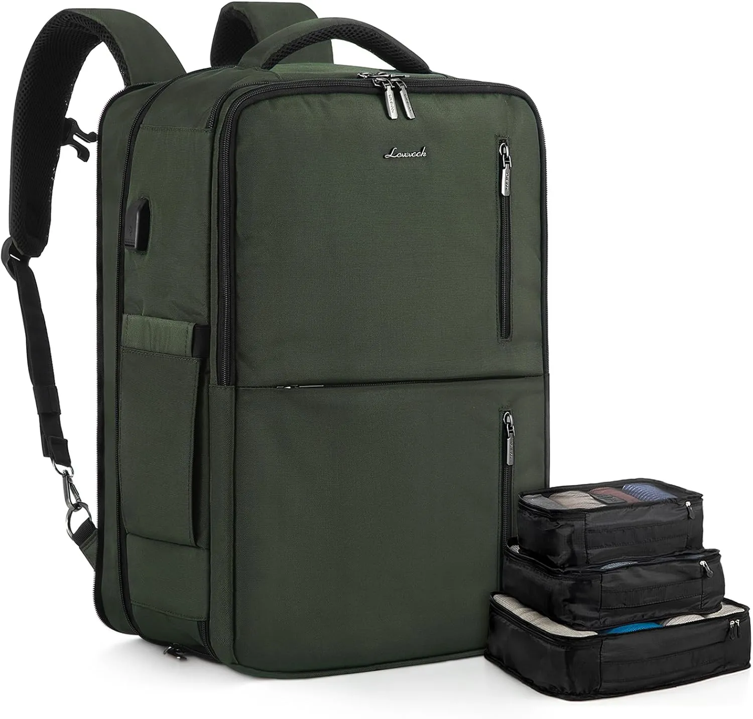 LOVEVOOK 40L Travel Backpack With 3 Packing Cubes Expandable Large Laptop Backpack Women Waterproof Backpack Waterproof Daypack Travel Bag TSA Fit 17inch Laptop Luggage With USB Charging Port