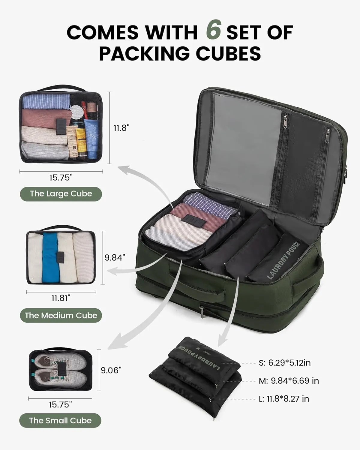 LOVEVOOK 40L Travel Backpack With 3 Packing Cubes Expandable Large Laptop Backpack Women Waterproof Backpack Waterproof Daypack Travel Bag TSA Fit 17inch Laptop Luggage With USB Charging Port
