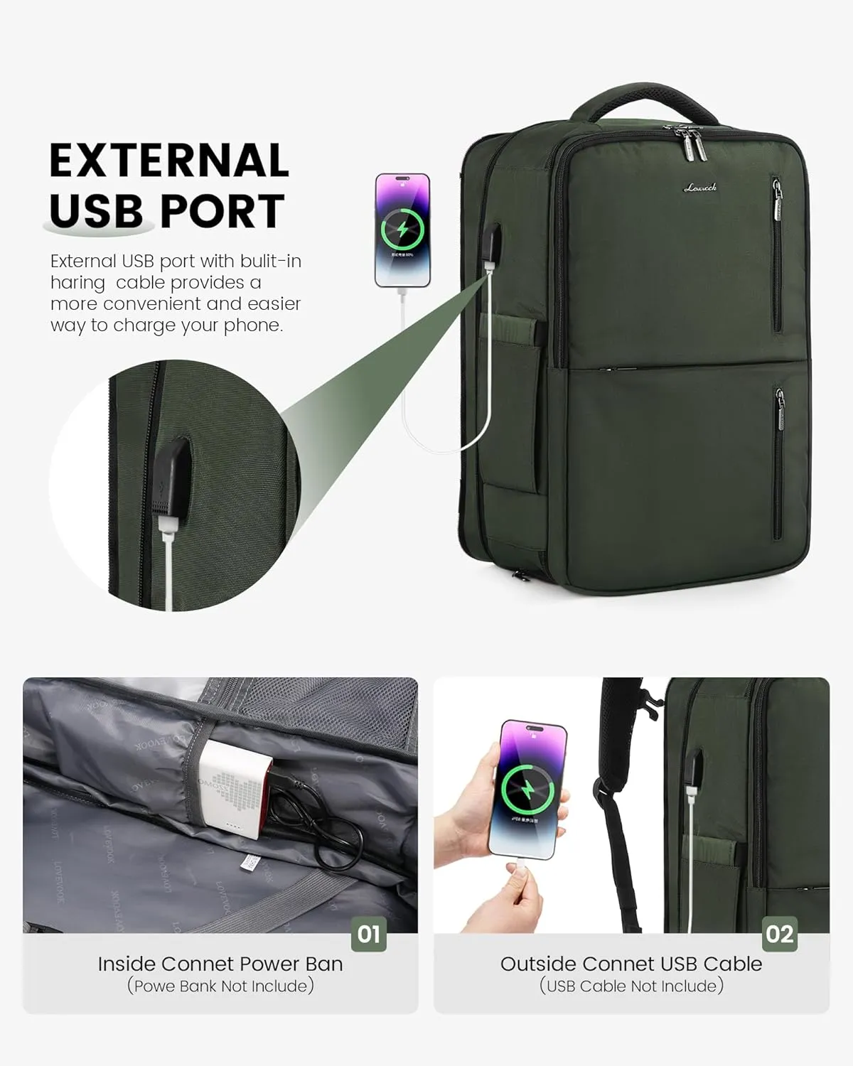 LOVEVOOK 40L Travel Backpack With 3 Packing Cubes Expandable Large Laptop Backpack Women Waterproof Backpack Waterproof Daypack Travel Bag TSA Fit 17inch Laptop Luggage With USB Charging Port