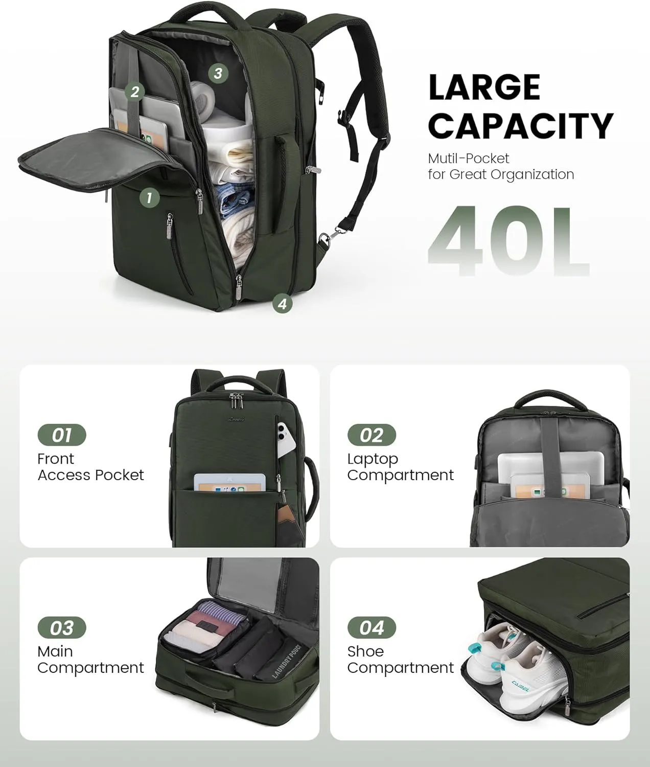 LOVEVOOK 40L Travel Backpack With 3 Packing Cubes Expandable Large Laptop Backpack Women Waterproof Backpack Waterproof Daypack Travel Bag TSA Fit 17inch Laptop Luggage With USB Charging Port