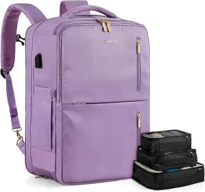 LOVEVOOK 40L Travel Backpack With 3 Packing Cubes Expandable Large Laptop Backpack Women Waterproof Backpack Waterproof Daypack Travel Bag TSA Fit 17inch Laptop Luggage With USB Charging Port